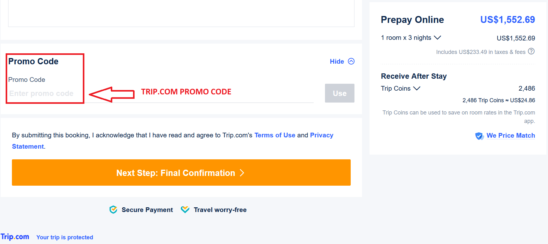 How to add a Trip.com promo code