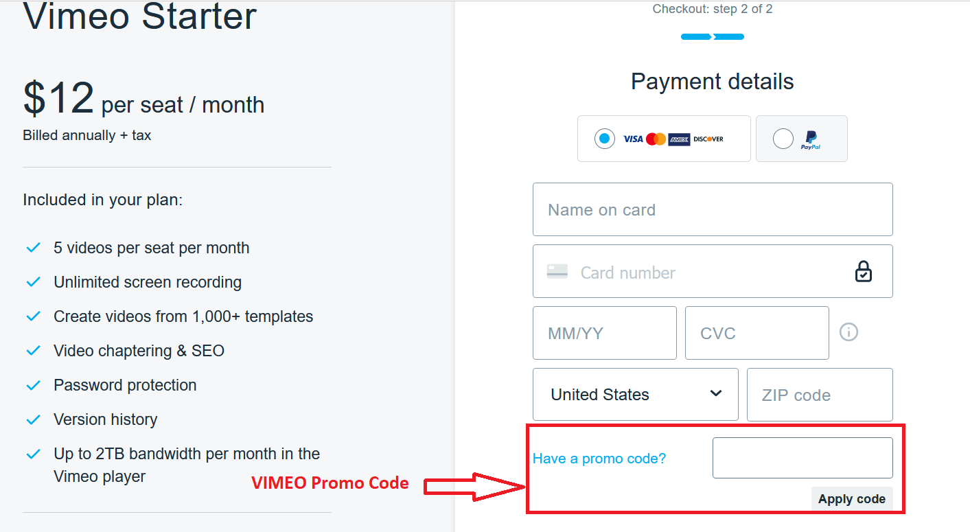 Ho to add a VIMEO Promo Code