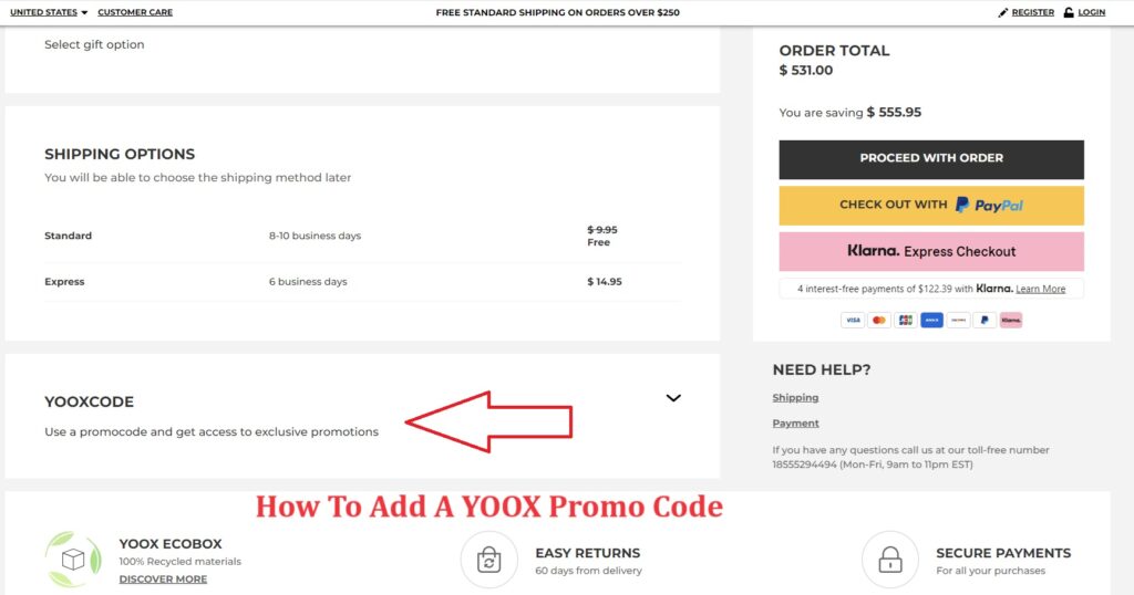 YOOX プロモーション コードを追加する方法