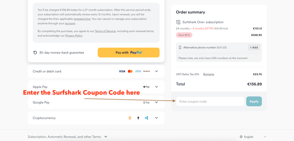 Kako dodati Surfshark kupon kod