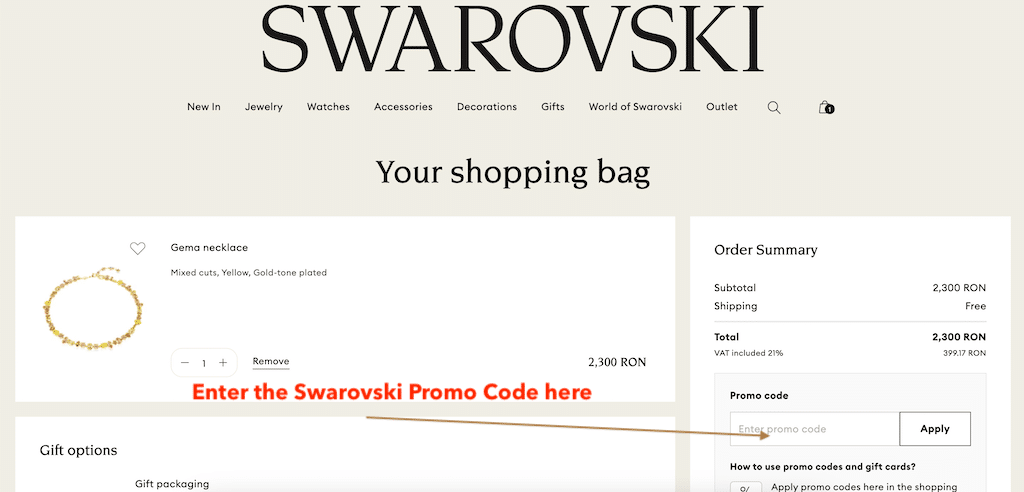 Kuidas lisada Swarovski vautšerikoodi?