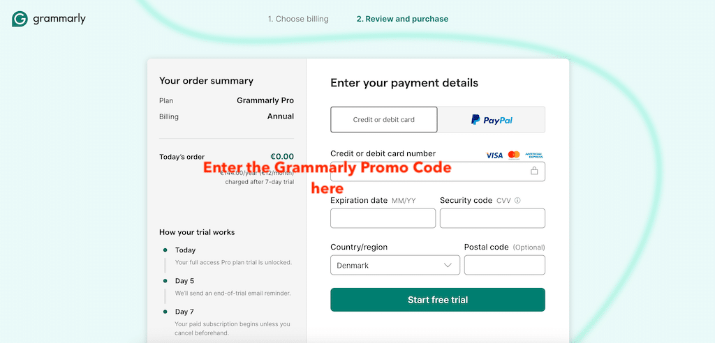 Como usar um código promocional do Grammarly