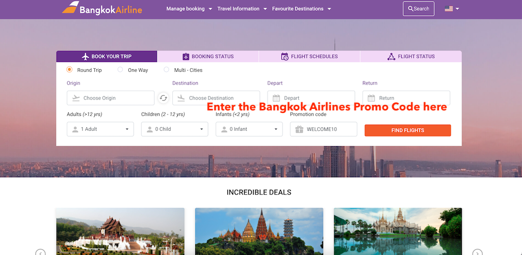 Sådan tilføjer du en rabatkode fra Bangkok Airways, når jeg booker min flyrejse