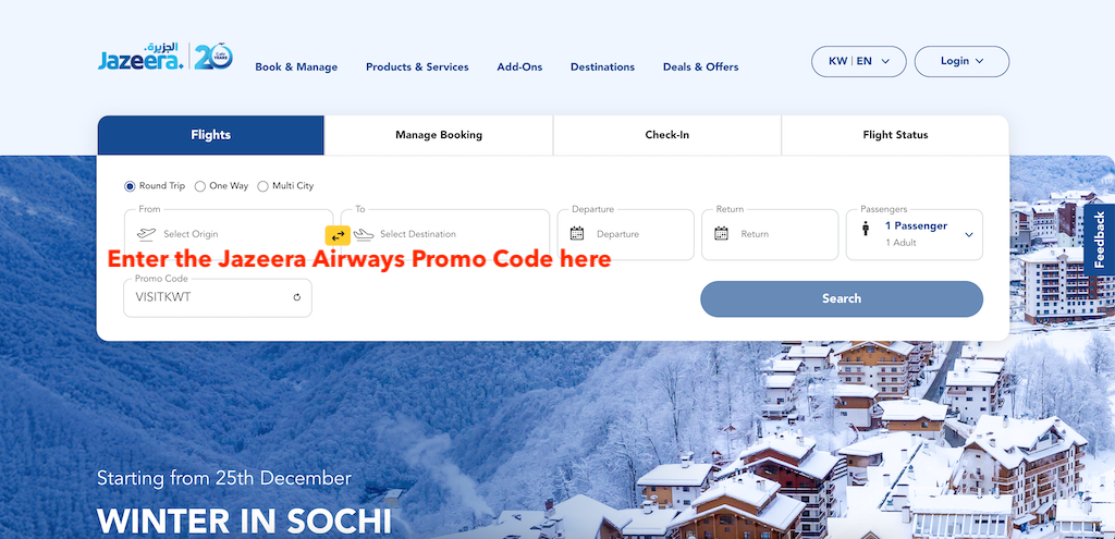 Cách thêm mã khuyến mãi của Jazeera Airways