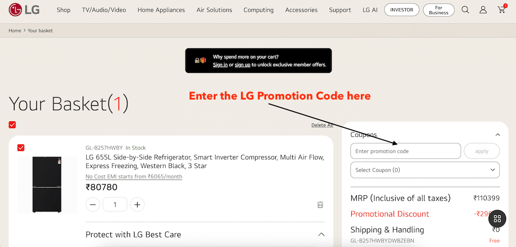 So lösen Sie einen Gutscheincode auf LG.com ein