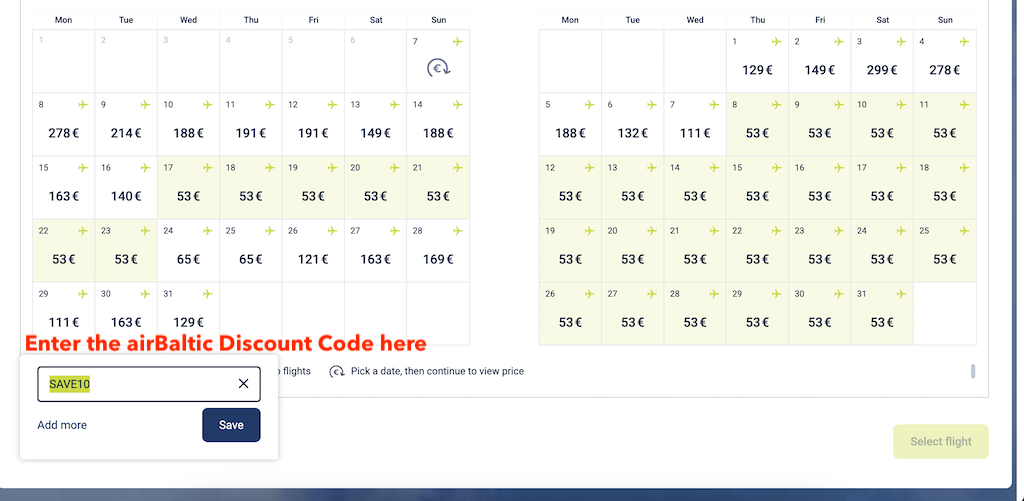 כיצד להוסיף קוד הנחה של airBaltic