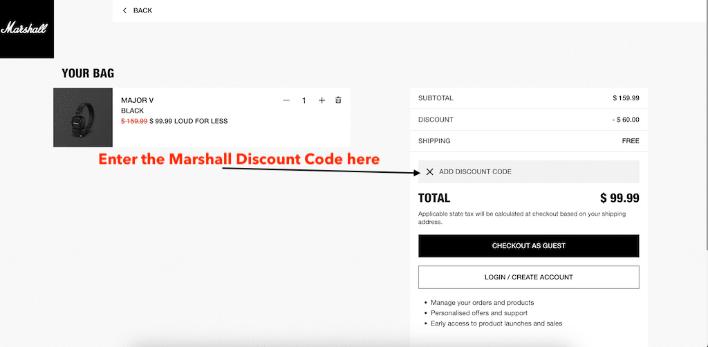 Kā pievienot MARSHALL kupona kodu