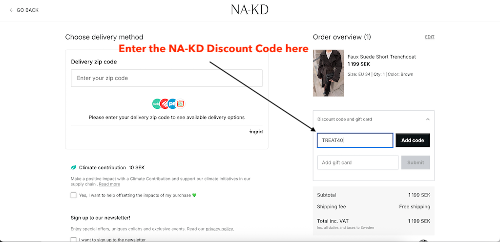 Sådan tilføjer du en NA-KD rabatkode