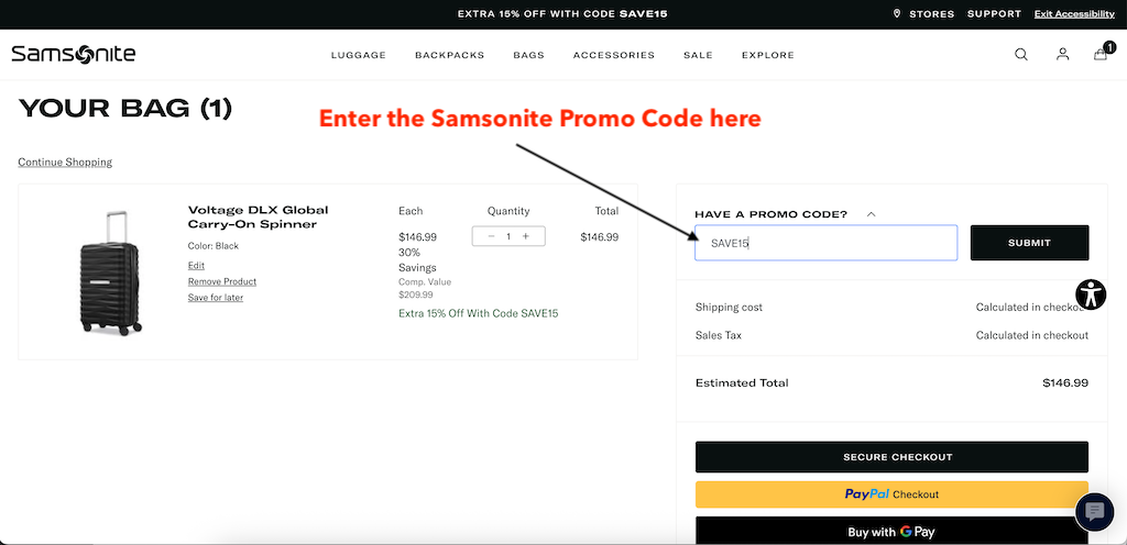 How To Add a Samsonite Coupon Code