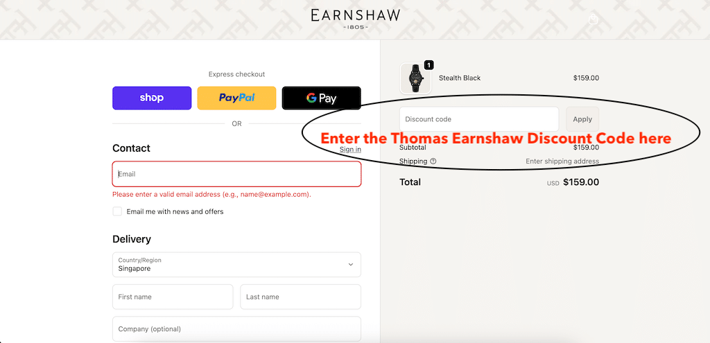 Comment ajouter un code promo Thomas Earnshaw