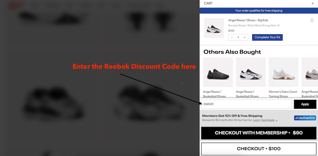 Cómo añadir un código de descuento de Reebok
