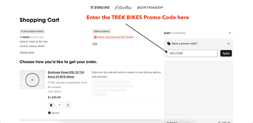 Kuidas lisada TREK BIKESi kupongikoodi