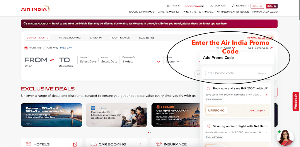 How To Add an Air India Promo Code