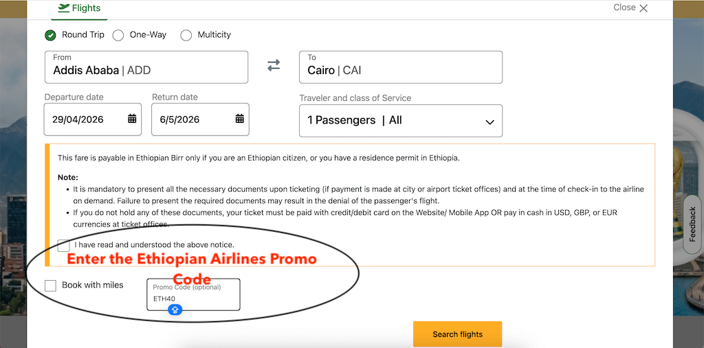 How To Add an Ethiopian Airlines Promo Code