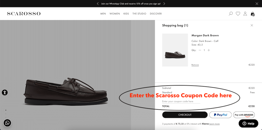 How to add a Scarosso coupon code