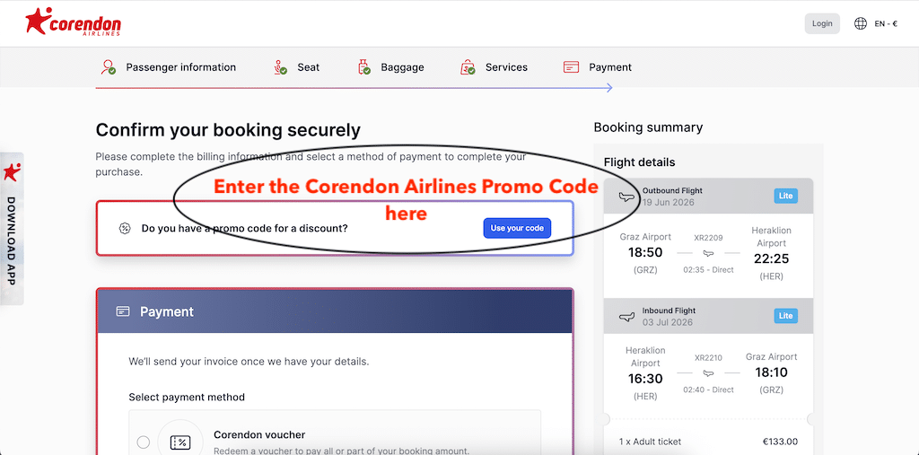 How To Add a Corendon Airlines Promo Code